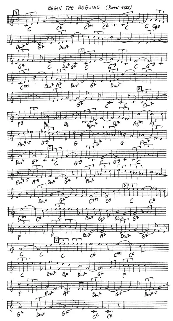begin the beguine free jazz leadsheet - Courtesy of the Jungle Jazz Band